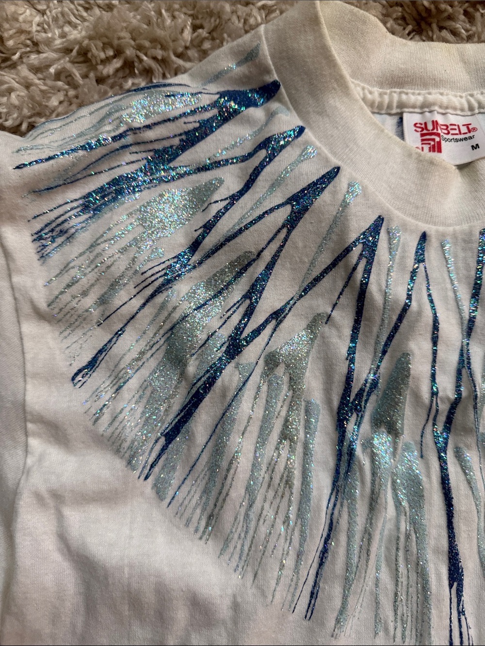 Vintage Sunbelt Glitter Sunburst Embellished Tee Short Sz M